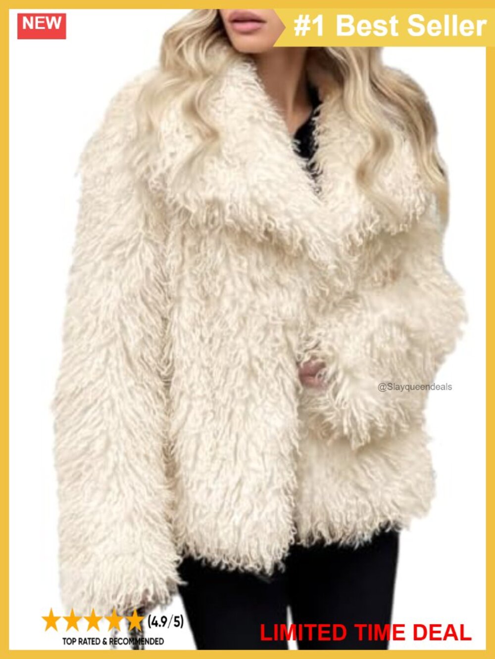 Faux Fur Coat Shawl Collar Hook Closure Hidden Pockets Winter Jacket